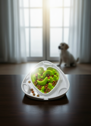 Kedi ve Köpek Yavaş Besleme Mama Kabı - Çift Hazneli 28x28x8