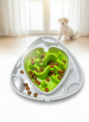 Kedi ve Köpek Yavaş Besleme Mama Kabı - Çift Hazneli 28x28x8