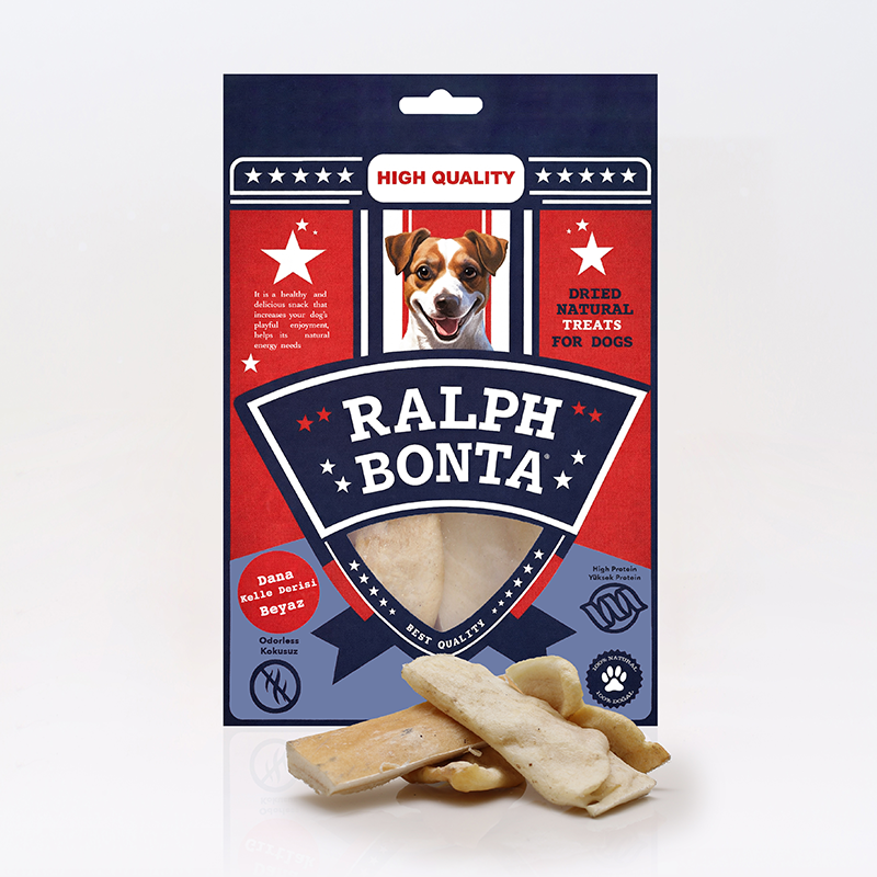 Doğal Kurutulmuş Dana Kelle Derisi Köpek Ödül Maması (Beyaz) 100 Gr
