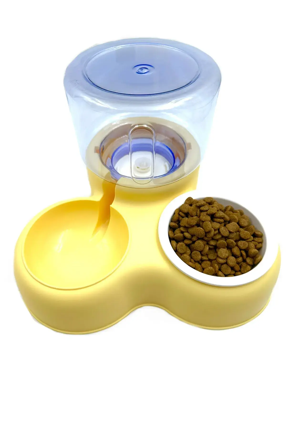Hazneli Kedi Köpek Mama ve Su Kabı - Otomatik Su Takviyeli (Sarı) (3.2L)