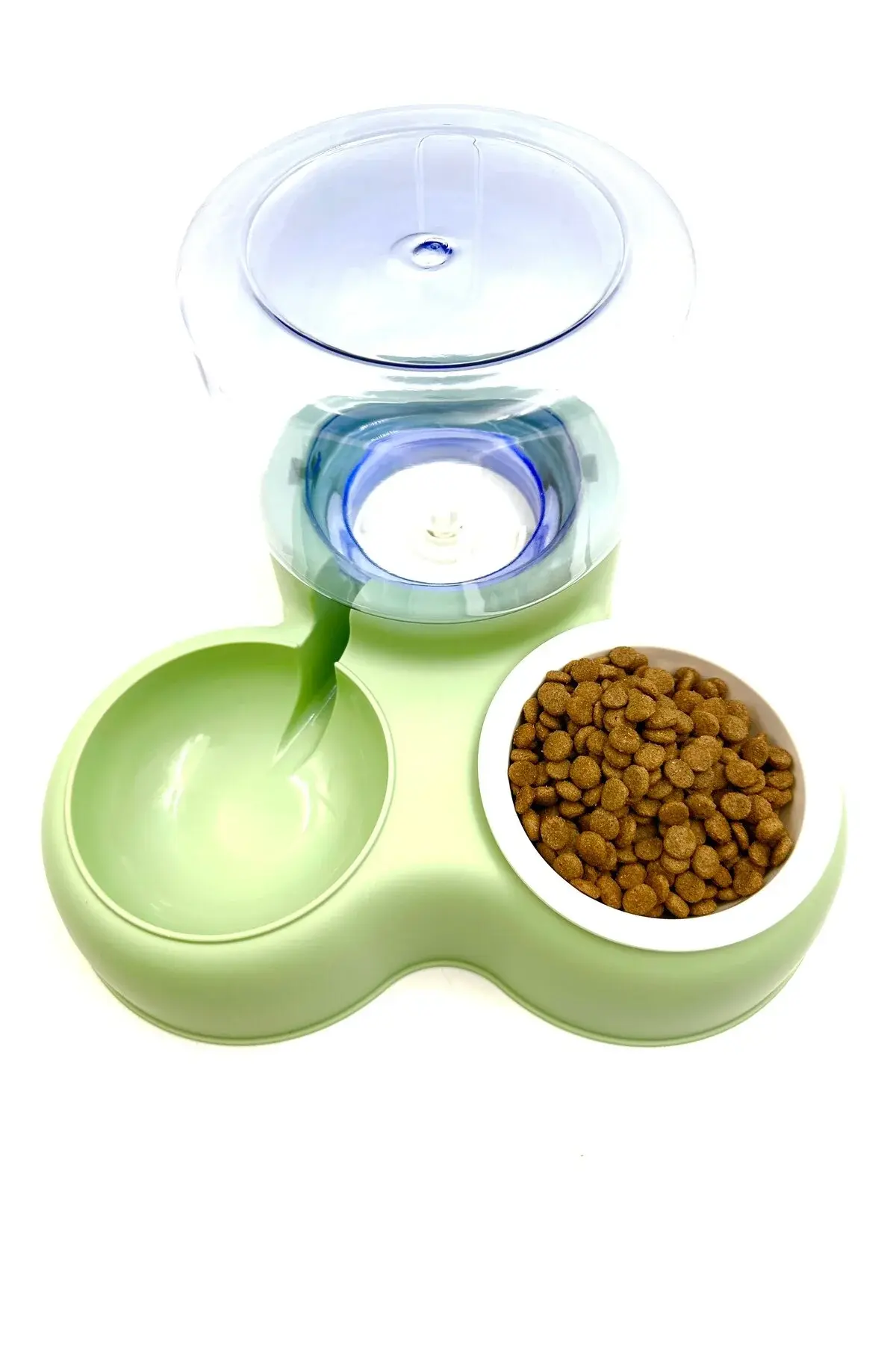 Hazneli Kedi Köpek Mama ve Su Kabı - Otomatik Su Takviyeli (Yeşil) (3.2L)