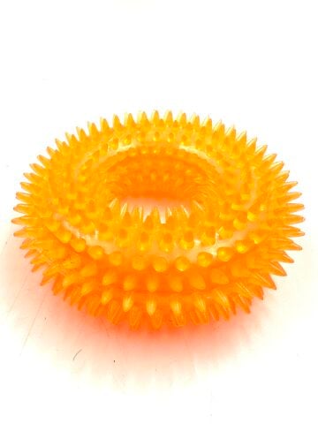 Sesli ve Tırtıklı Köpek Diş Kaşıyıcı Halka Oyuncak (Turuncu) (M - 10 cm)