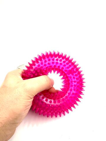 Köpek Diş Kaşıyıcı Oyuncak - Sesli Tırtıklı Halka (Mor) (M - 10 cm)