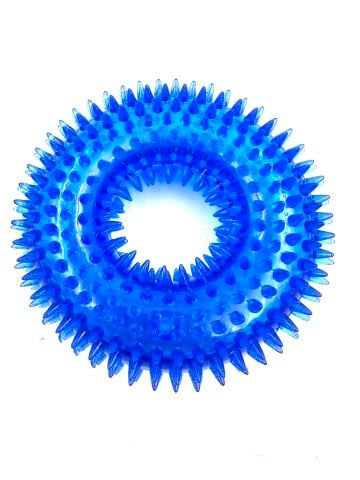 Köpek Diş Kaşıma Oyuncağı - Sesli Tırtıklı Halka (Mavi) (M - 10 cm)