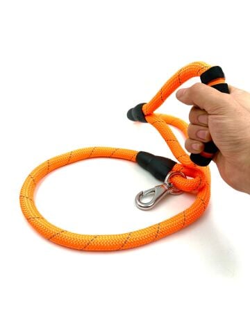 Reflektörlü Köpek Gezdirme Tasması - Dayanıklı Yumuşak Saplı (Turuncu) (120cm)