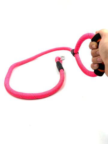 Reflektörlü Köpek Gezdirme Tasması - Dayanıklı Yumuşak Saplı (Pembe) (120cm)