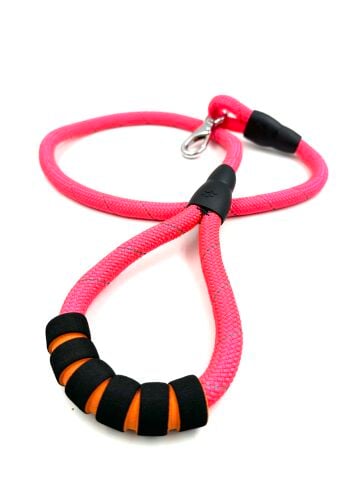 Reflektörlü Köpek Gezdirme Tasması - Dayanıklı Yumuşak Saplı (Pembe) (120cm)