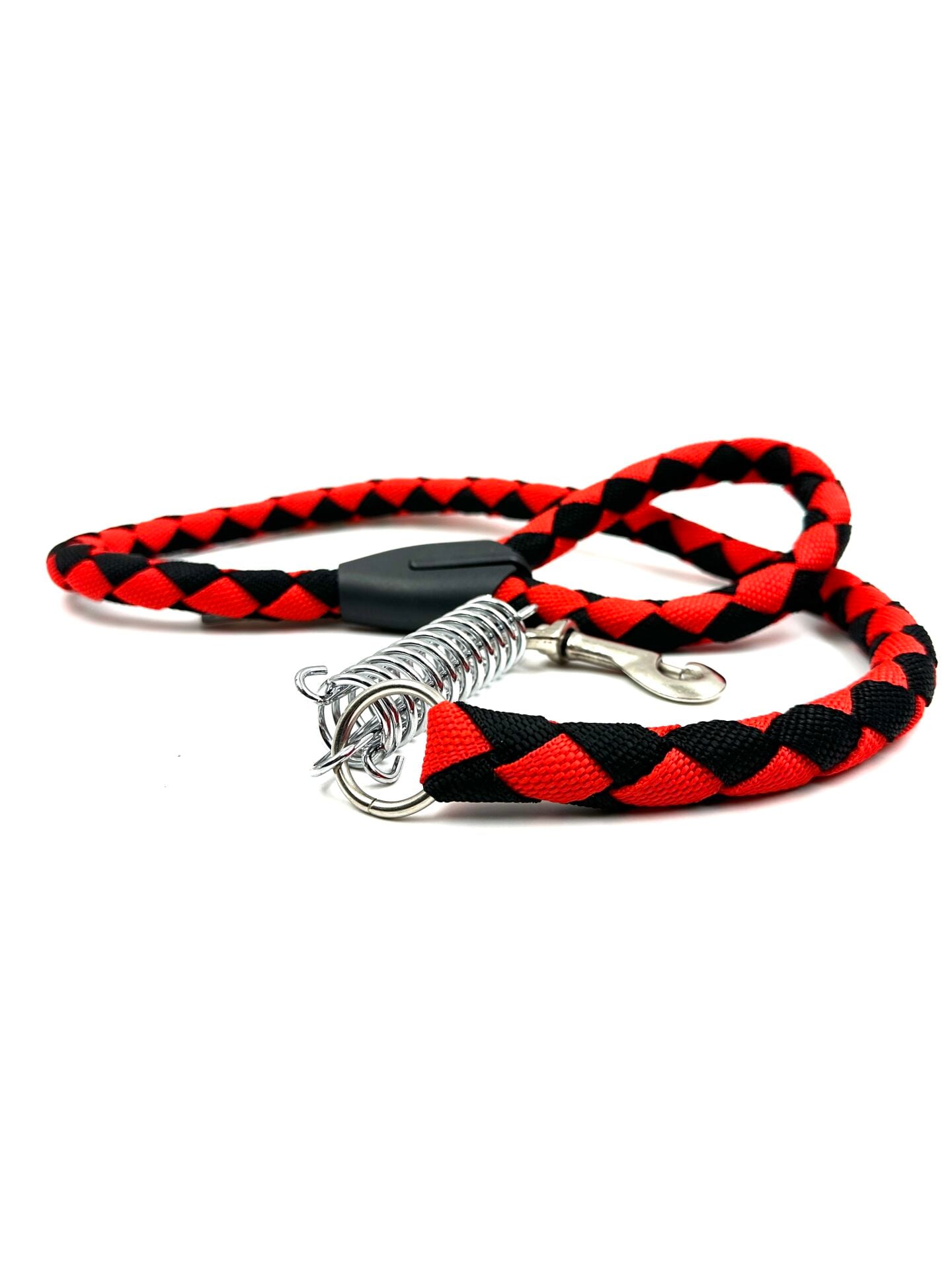Amortisörlü Köpek Gezdirme Tasması - Dayanıklı Halat (Kırmızı-Siyah) (120cm)