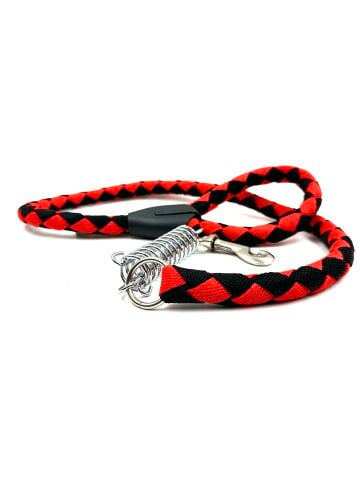 Amortisörlü Köpek Gezdirme Tasması - Dayanıklı Halat (Kırmızı-Siyah) (120cm)