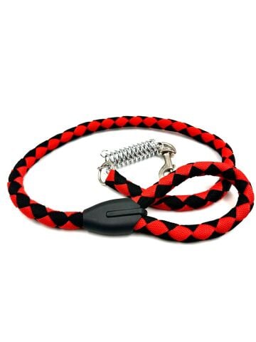Amortisörlü Köpek Gezdirme Tasması - Dayanıklı Halat (Kırmızı-Siyah) (120cm)