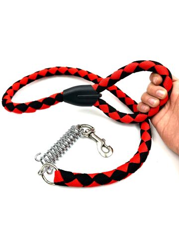 Amortisörlü Köpek Gezdirme Tasması - Dayanıklı Halat (Kırmızı-Siyah) (120cm)