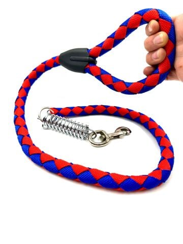 Şok Emici Köpek Gezdirme Tasması - Dayanıklı Halat (Kırmızı-Lacivert) (120cm)