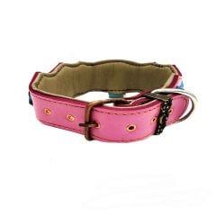 Pembe Özel Tasarım Eskitme Model Deri Köpek Tasması