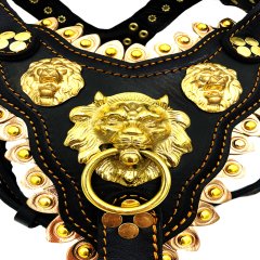 Özel Tasarım Aslan Başlı Deri Köpek Göğüs Tasması