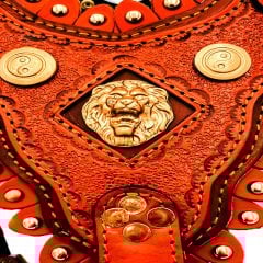 Özel Tasarım Aslan Başlı Deri İşlemeli Köpek Göğüs Tasması