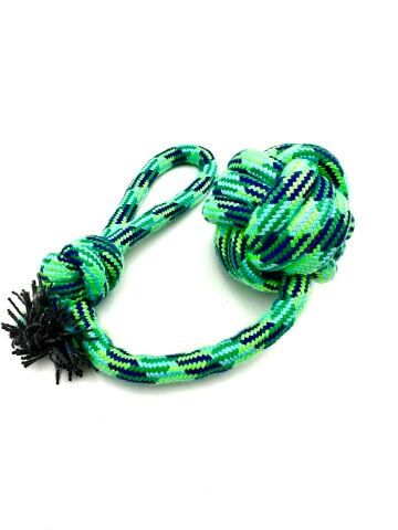 Tutma Kulplu Köpek Çekiştirme Topu - Halat 9cm (Yeşil)
