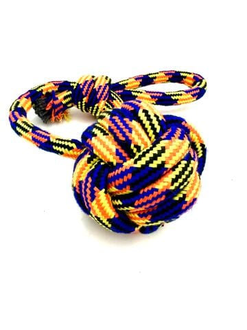 Tutma Kulplu Köpek Çekiştirme Topu - Halat 9cm (Turuncu)