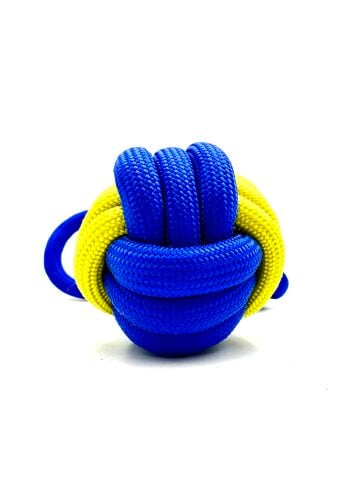 Tutma Kulplu Köpek Çekiştirme Topu - Halat 7cm (Mavi-Sarı)