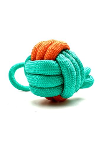 Tutma Kulplu Köpek Çekiştirme Topu - Halat 7cm (Yeşil-Turuncu)