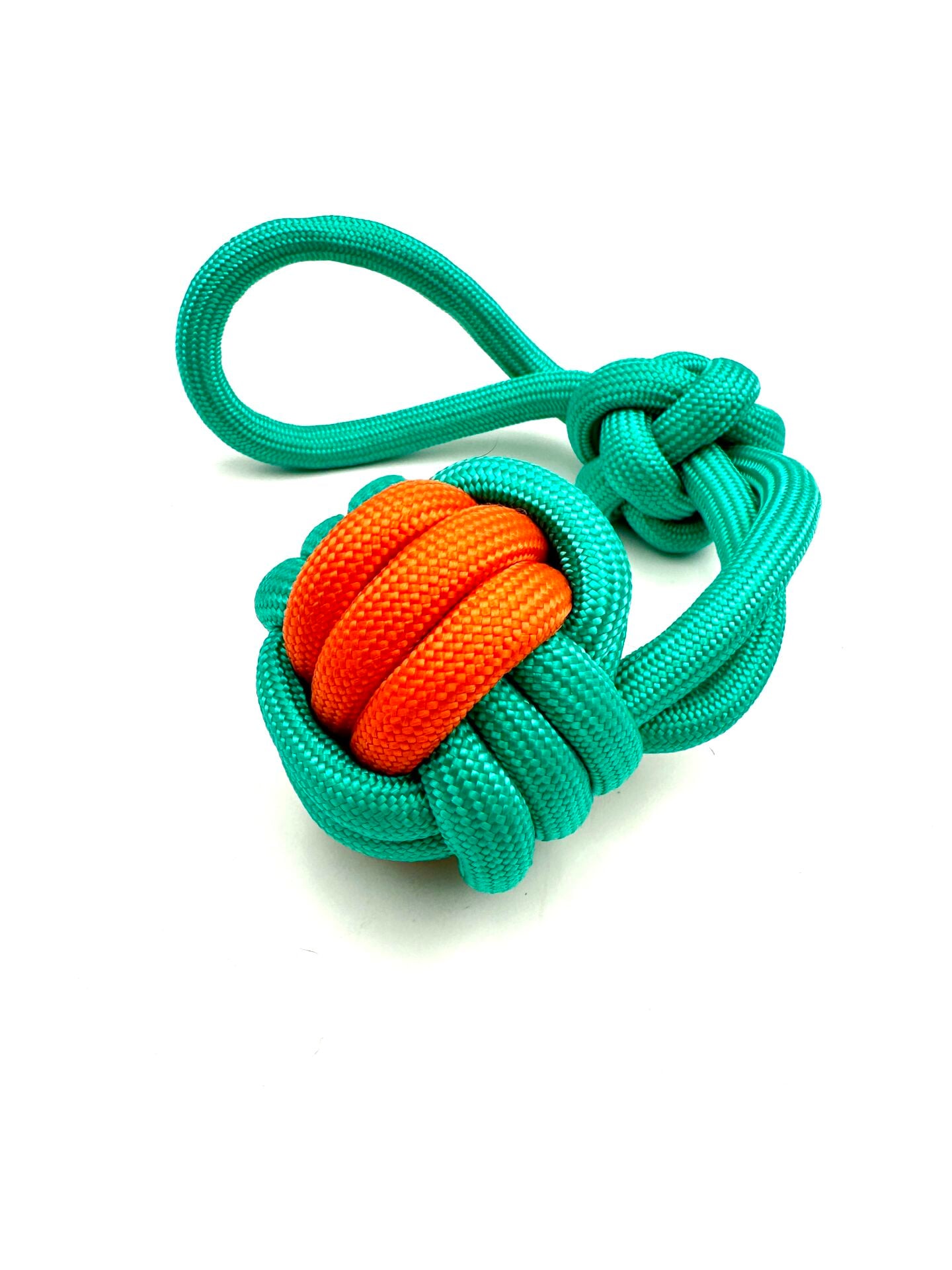 Tutma Kulplu Köpek Çekiştirme Topu - Halat 7cm (Yeşil-Turuncu)