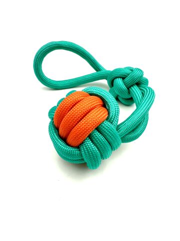 Tutma Kulplu Köpek Çekiştirme Topu - Halat 7cm (Yeşil-Turuncu)