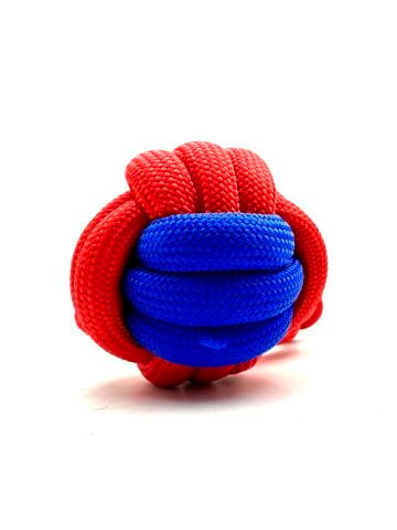 Tutma Kulplu Köpek Çekiştirme Topu - Halat 7cm (Kırmızı-Lacivert)
