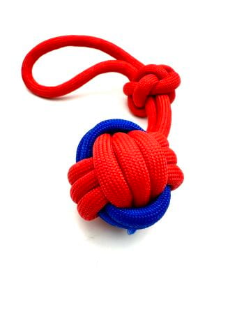 Tutma Kulplu Köpek Çekiştirme Topu - Halat 7cm (Kırmızı-Lacivert)