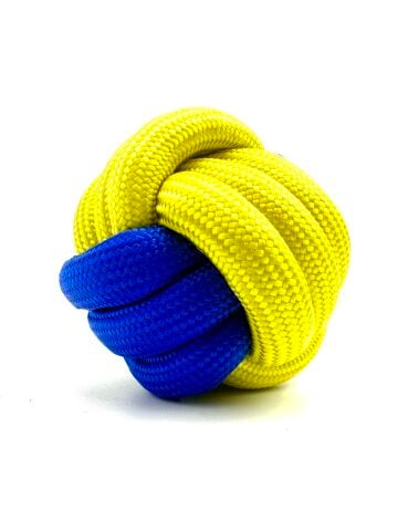 Halat Köpek Oyun ve Diş Temizleme Topu - 7cm (Sarı-Mavi)