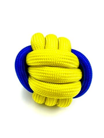 Halat Köpek Oyun ve Diş Temizleme Topu - 7cm (Sarı-Mavi)