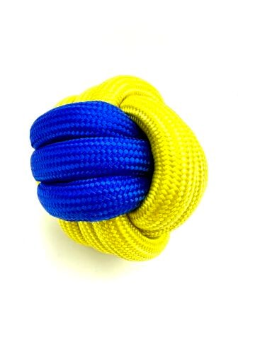 Halat Köpek Oyun ve Diş Temizleme Topu - 7cm (Sarı-Mavi)