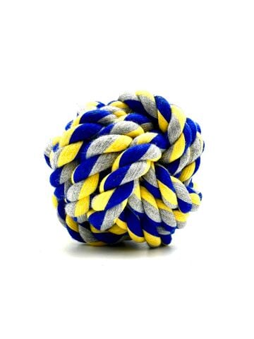 Halat Köpek Oyun Topu - Dayanıklı 9cm (Mavi-Sarı)
