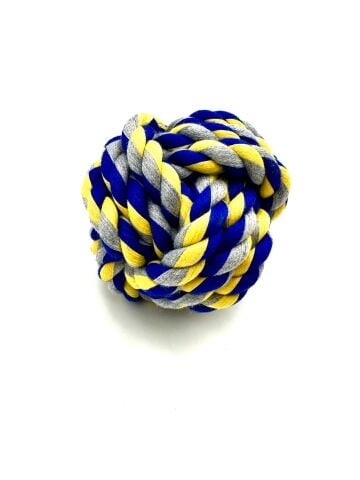 Halat Köpek Oyun Topu - Dayanıklı 9cm (Mavi-Sarı)