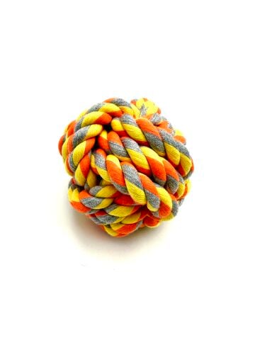 Halat Köpek Oyun Topu - Dayanıklı 9cm (Turuncu-Sarı)