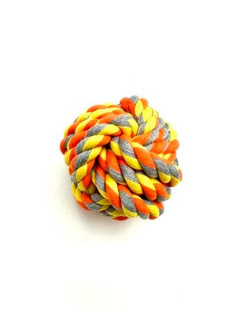 Halat Köpek Oyun Topu - Dayanıklı 9cm (Turuncu-Sarı)
