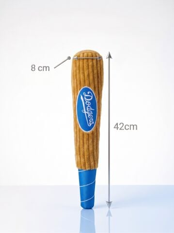 Sesli Peluş Beyzbol Sopası Köpek Oyuncağı - 42 cm (Kahverengi-Mavi)