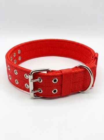 Sağlam Büyük Irk Köpek Boyun Tasması | Çift Dilli (4cm / 5cm) Kırmızı