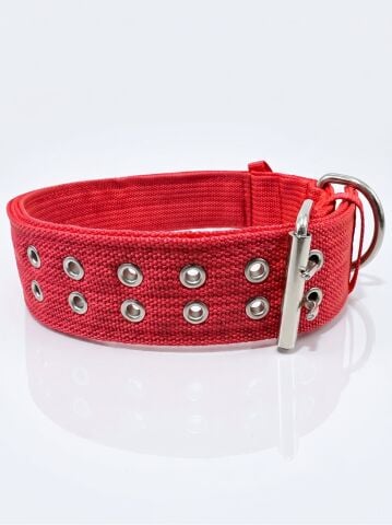 Sağlam Büyük Irk Köpek Boyun Tasması | Çift Dilli (4cm / 5cm) Kırmızı