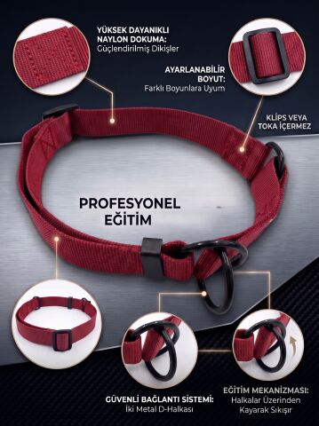 Yarı Boğma Köpek Eğitim Tasması - Ayarlanabilir Martingale Tasma - Kırmızı