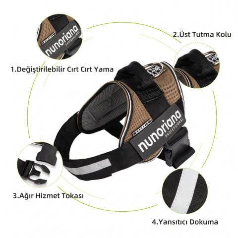 Taktik K9 Köpek Göğüs Tasması - Reflektörlü Tutma Kulplu (Kahverengi) (S-XXL)