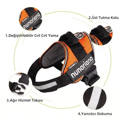Reflektörlü Köpek Göğüs Tasması - Tutma Kulplu ve Yumuşak Dokulu (Turuncu) (S-XXL)