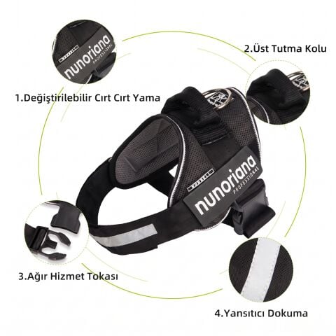 K9 Köpek Göğüs Tasması - Reflektörlü Tutma Kulplu Yelek (Siyah) (S-XXL)