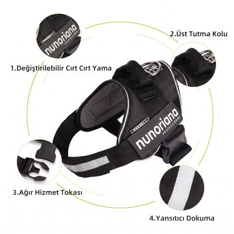 K9 Köpek Göğüs Tasması - Reflektörlü Tutma Kulplu Yelek (Siyah) (S-XXL)