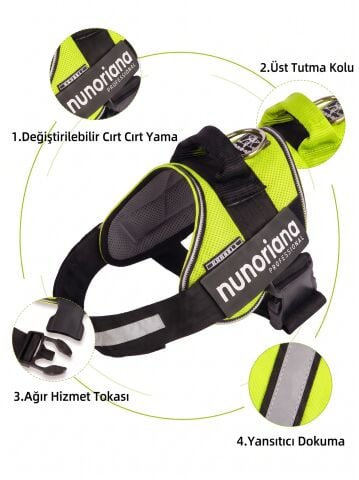 Taktik K9 Köpek Göğüs Tasması - Reflektörlü Tutma Kulplu (Yeşil) (S-XXL)