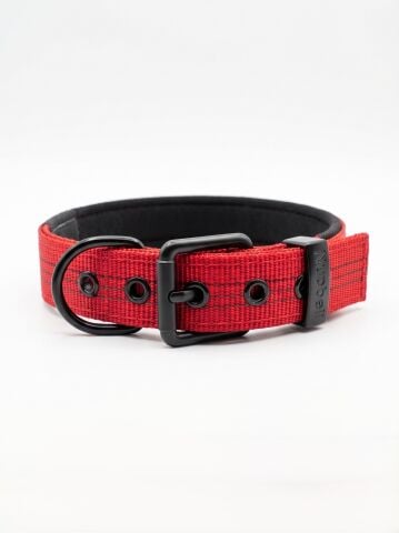 Reflektörlü Köpek Tasması - Yumuşak Dokulu Ayarlanabilir (Kırmızı) (XS-M)