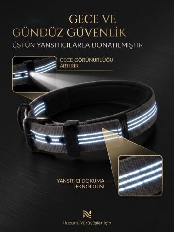 Reflektörlü Köpek Tasması - Yumuşak Dokulu Ayarlanabilir (Kırmızı) (XS-M)