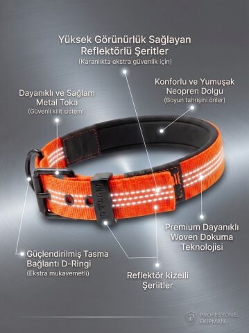 Reflektörlü Köpek Boyun Tasması - Yumuşak Dokulu (Turuncu) (XS-M)