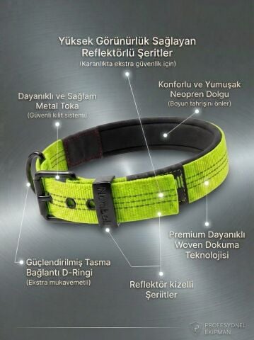 Reflektörlü Köpek Boyun Tasması - Yumuşak Dokulu (Yeşil) (XS-M)