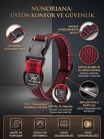 Air Mesh Köpek Tasması - Reflektörlü Yumuşak Nefes Alabilir (Kırmızı)