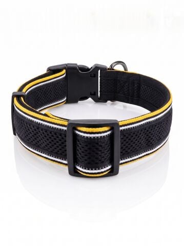 Airmesh Köpek Tasması - Ekstra Yumuşak Reflektörlü Nefes Alabilir (Siyah-Sarı)