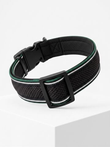 Air Mesh Köpek Boyun Tasması - Ekstra Yumuşak Reflektörlü (Siyah-Yeşil)